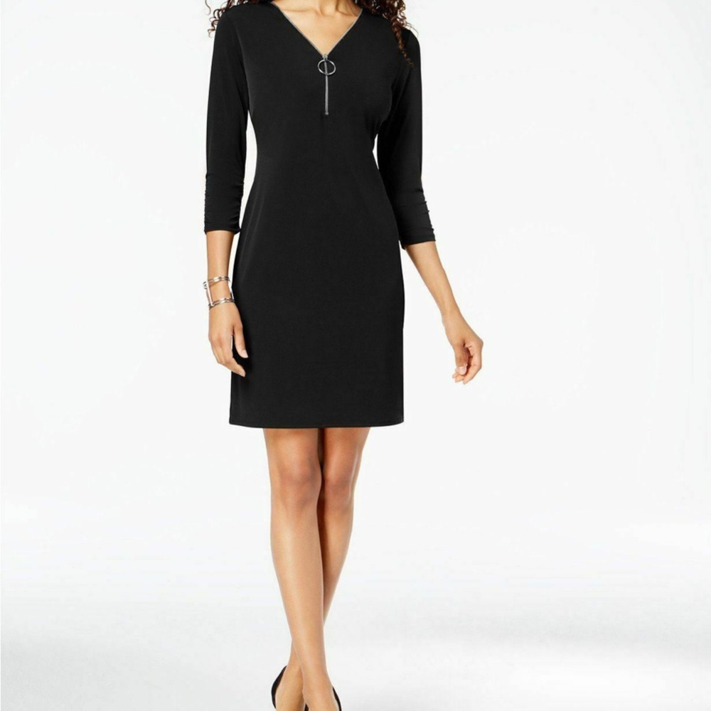 JM Collection Solid Black Zip Dress